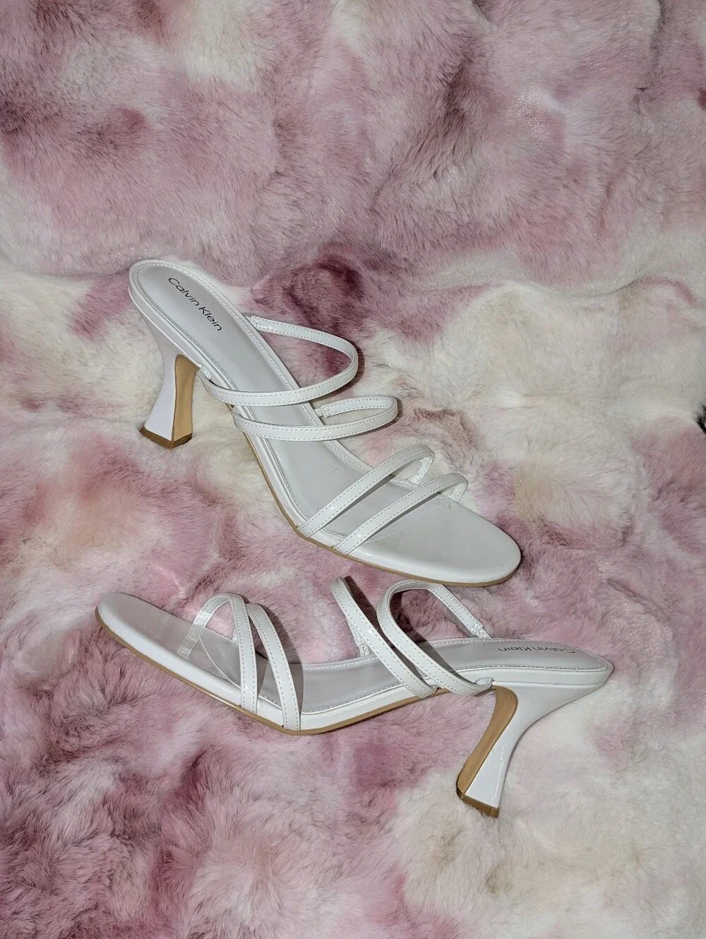 Calvin Klein Jayla White Strappy Mule Heels SZ 10 NWOT